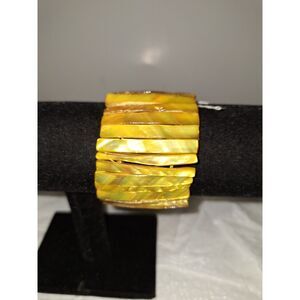 A Yellow Dyed Shell Beachy Bracelet Boho Earthy Eclectic Free Spirit Iridescent